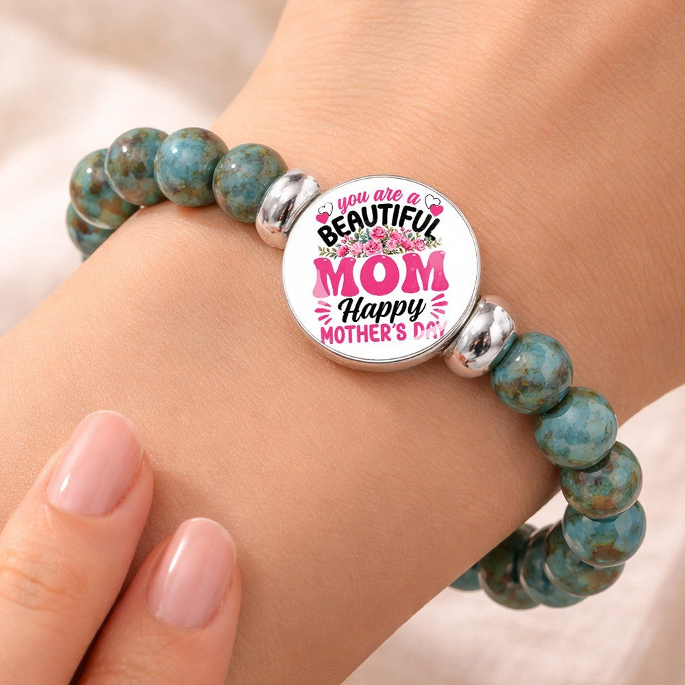 Beautiful Mom Message Bead Bracelet