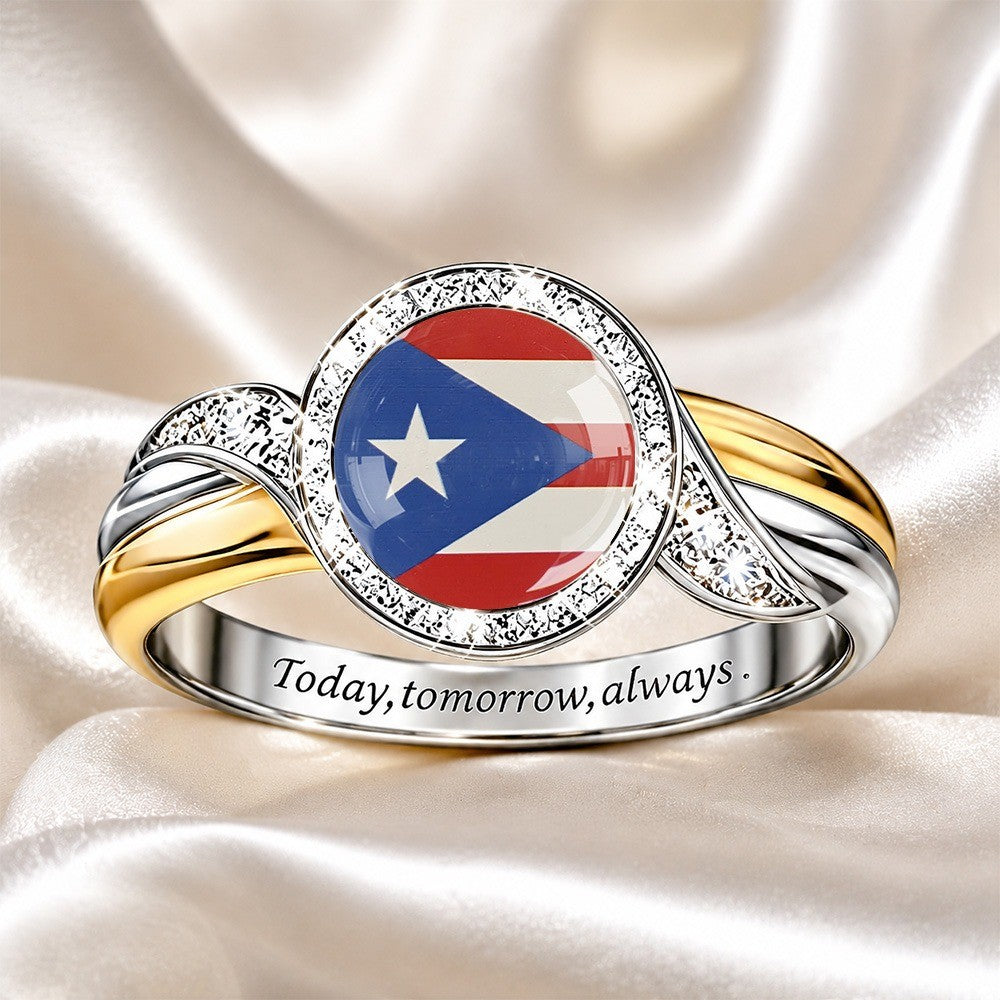 Puerto Rico Flag Engraved Band Ring