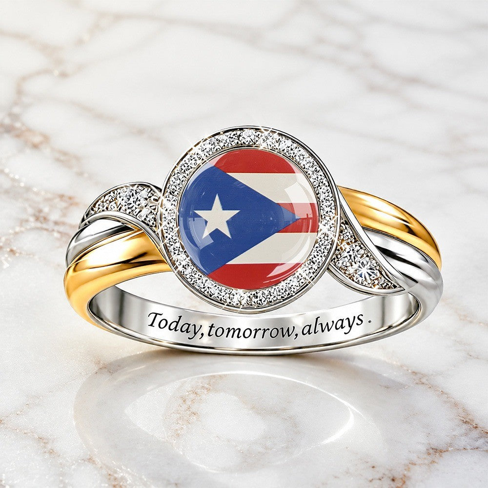 Puerto Rico Flag Engraved Band Ring