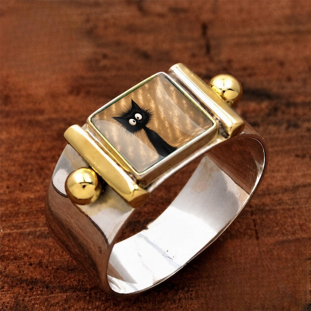 Black Cat Wide Square Ring