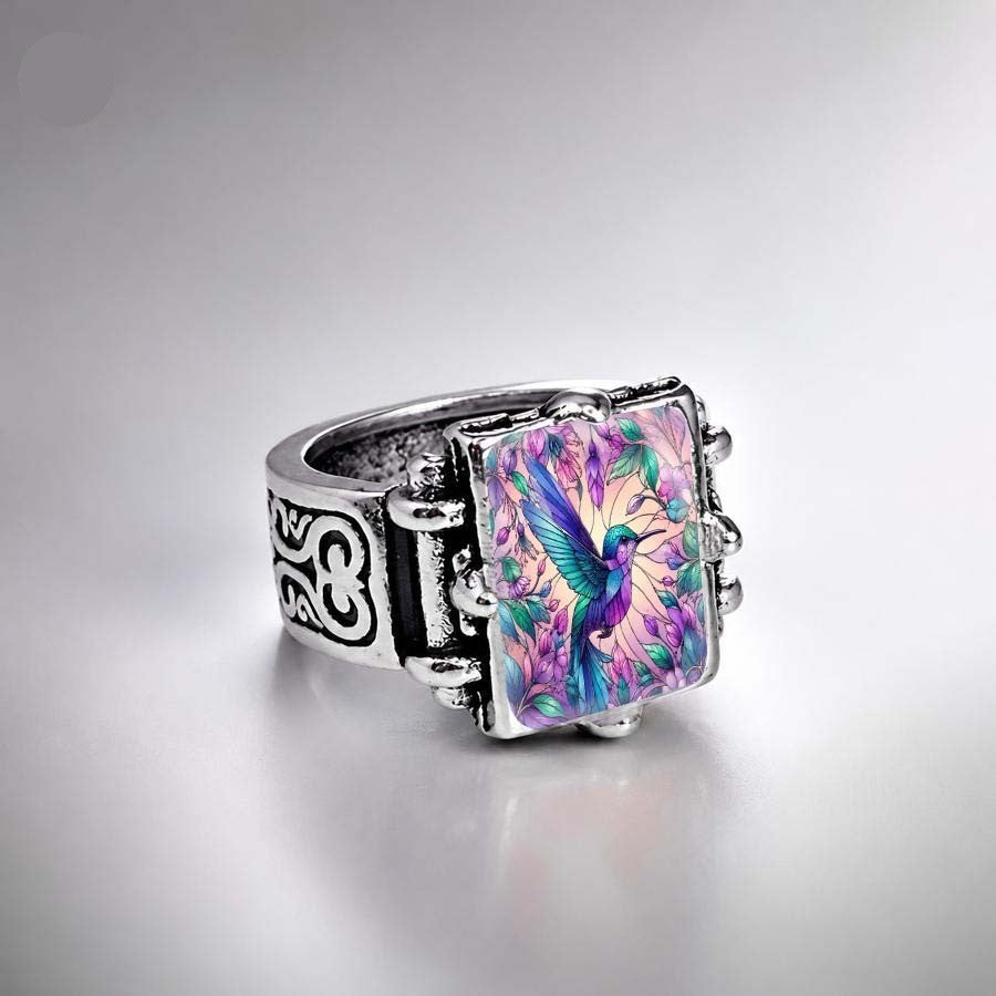 Purple Hummingbird Square Ring