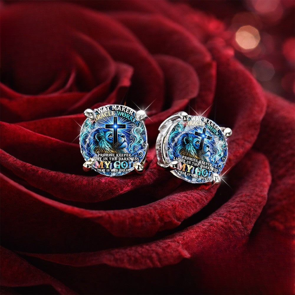 Blue Lion Cross Stud Earrings