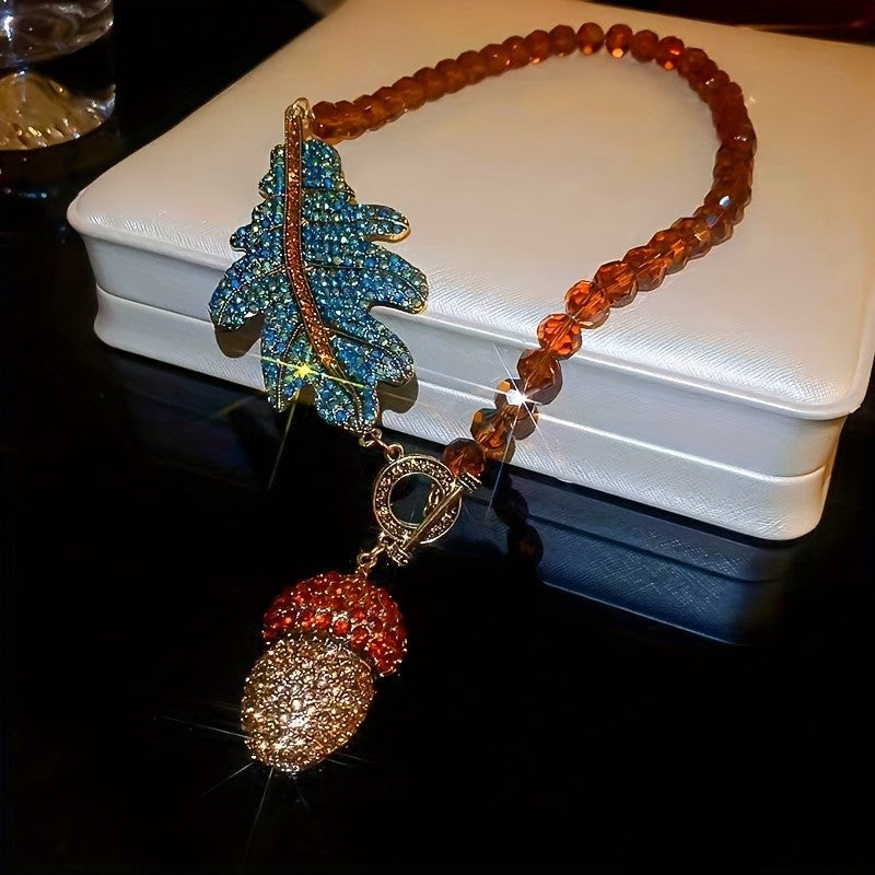 Teal Leaf & Acorn Necklace