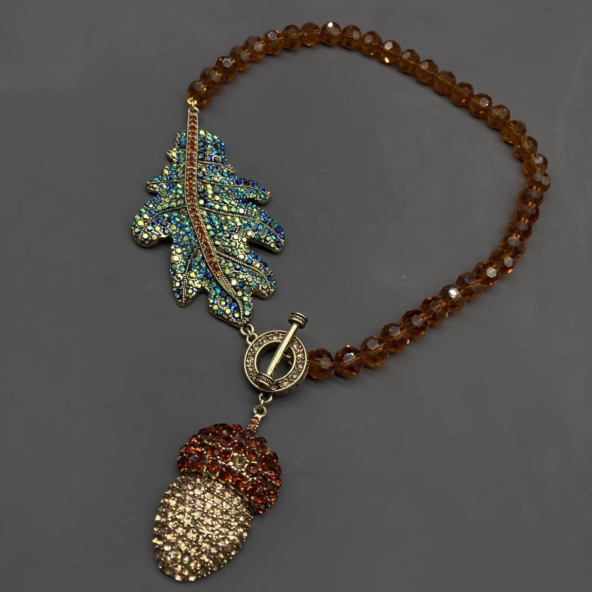 Teal Leaf & Acorn Necklace