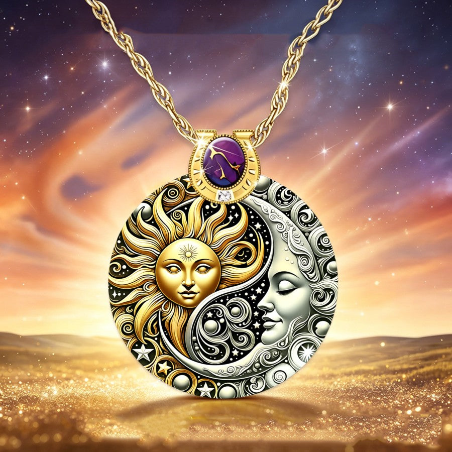 Sun & Moon Face Medallion Necklace