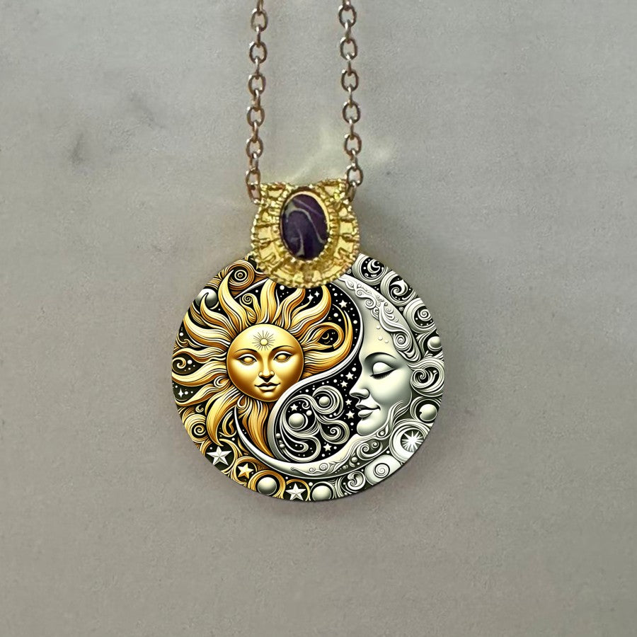 Sun & Moon Face Medallion Necklace