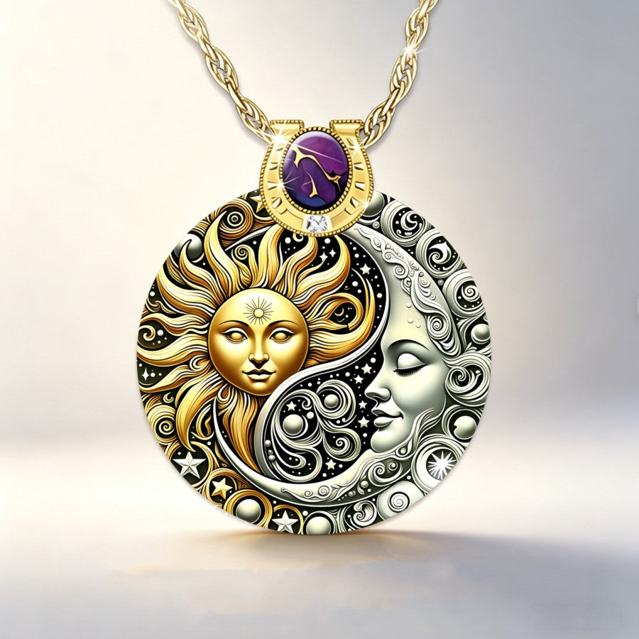 Sun & Moon Face Medallion Necklace
