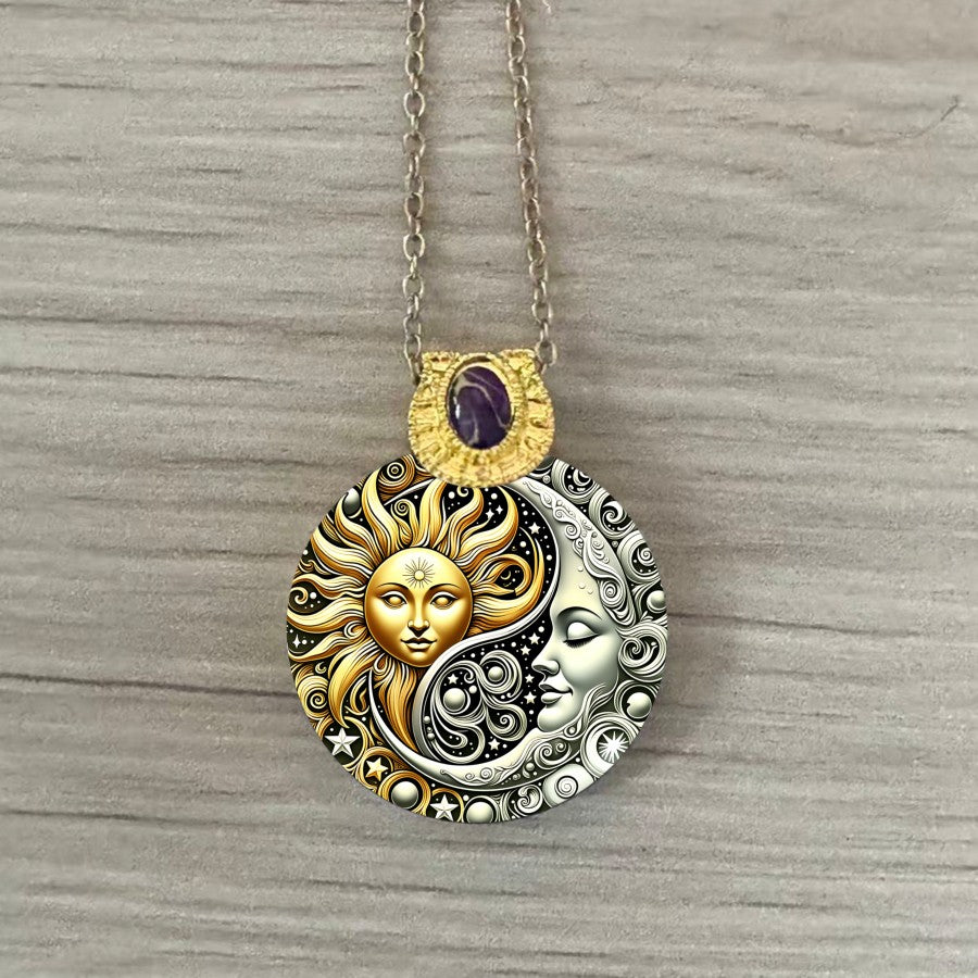 Sun & Moon Face Medallion Necklace