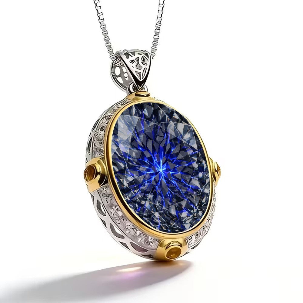 Blue Faceted Oval Pendant Necklace