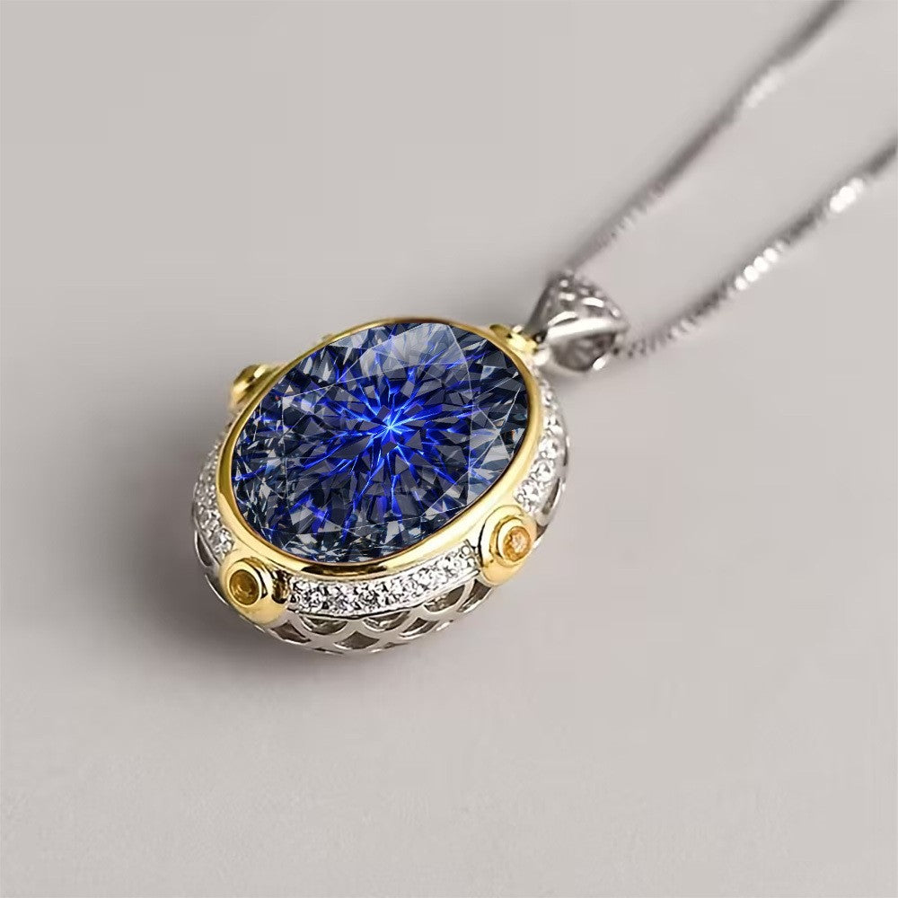 Blue Faceted Oval Pendant Necklace