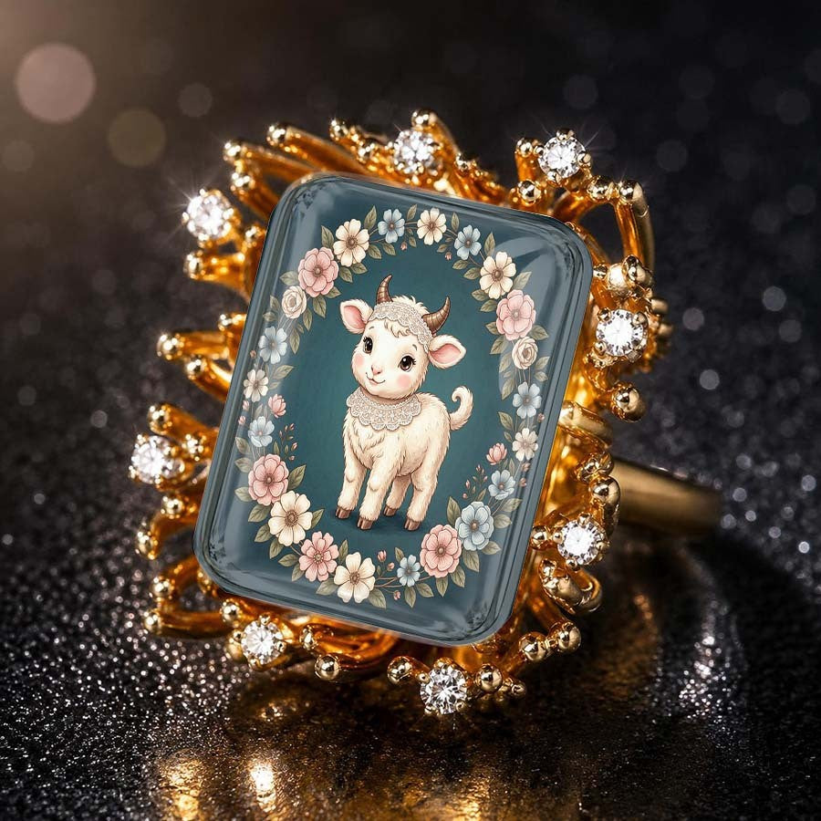 Lamb Floral Square Ring