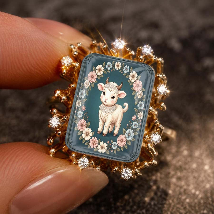 Lamb Floral Square Ring