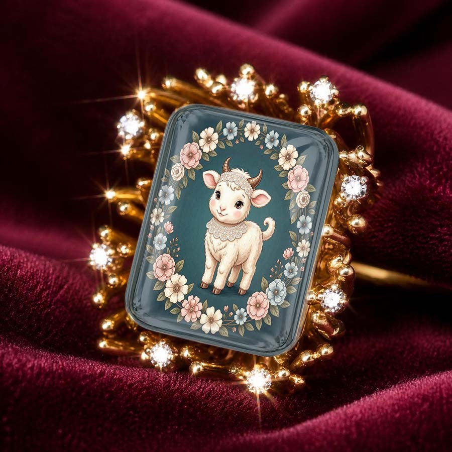 Lamb Floral Square Ring