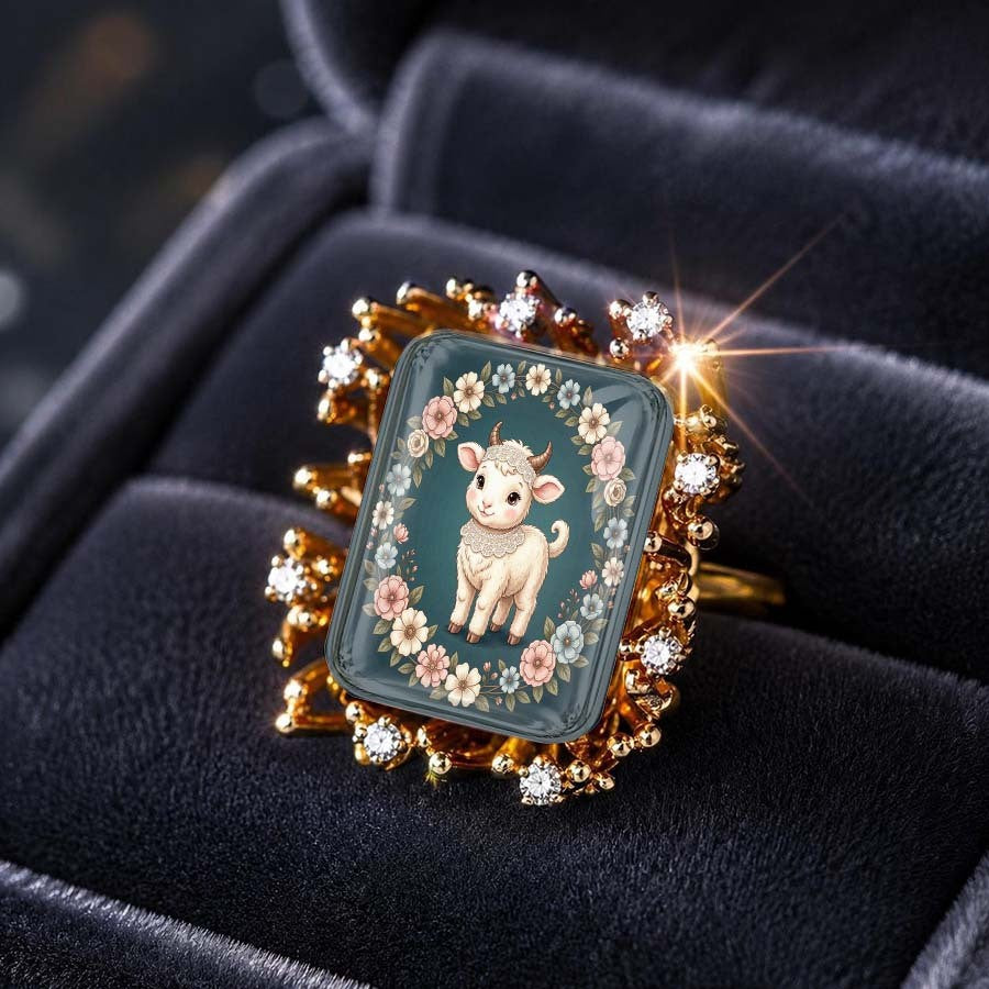 Lamb Floral Square Ring