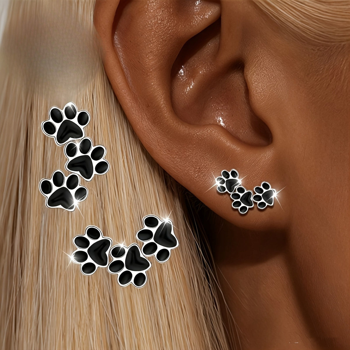 Black Paw Print Climber Earrings
