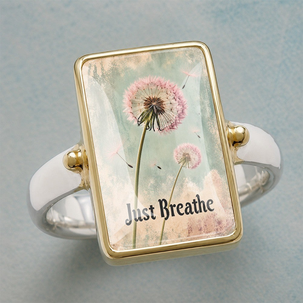 Pink Dandelion Just Breathe Square Ring
