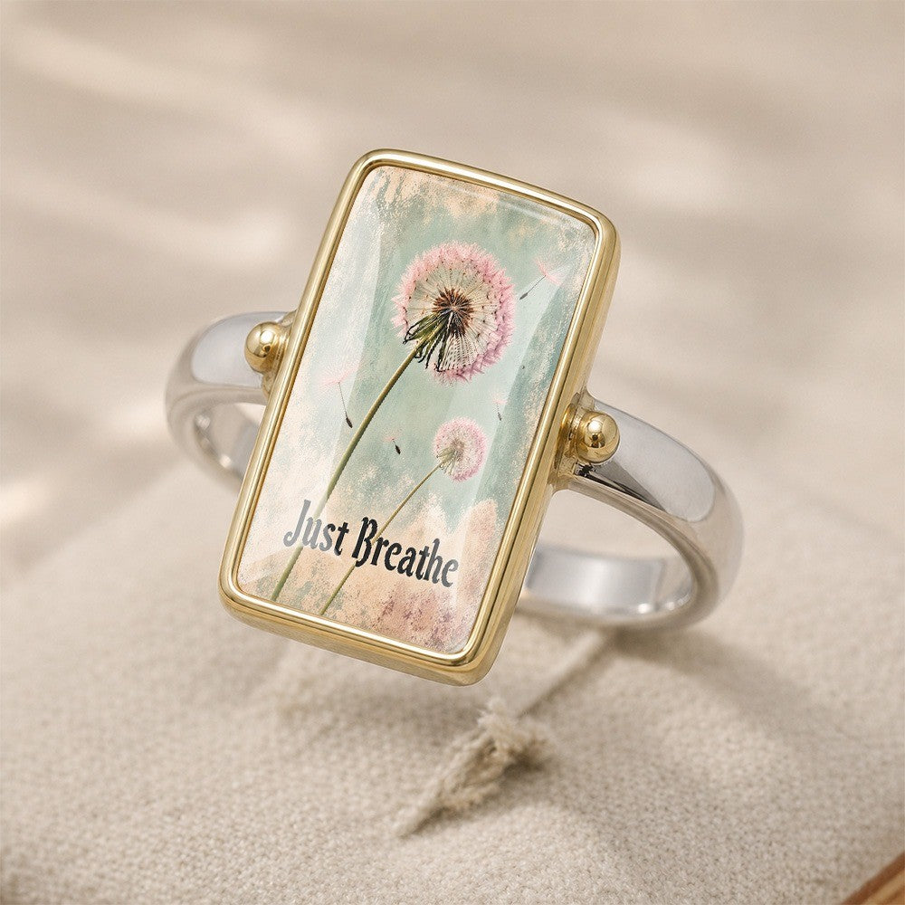Pink Dandelion Just Breathe Square Ring