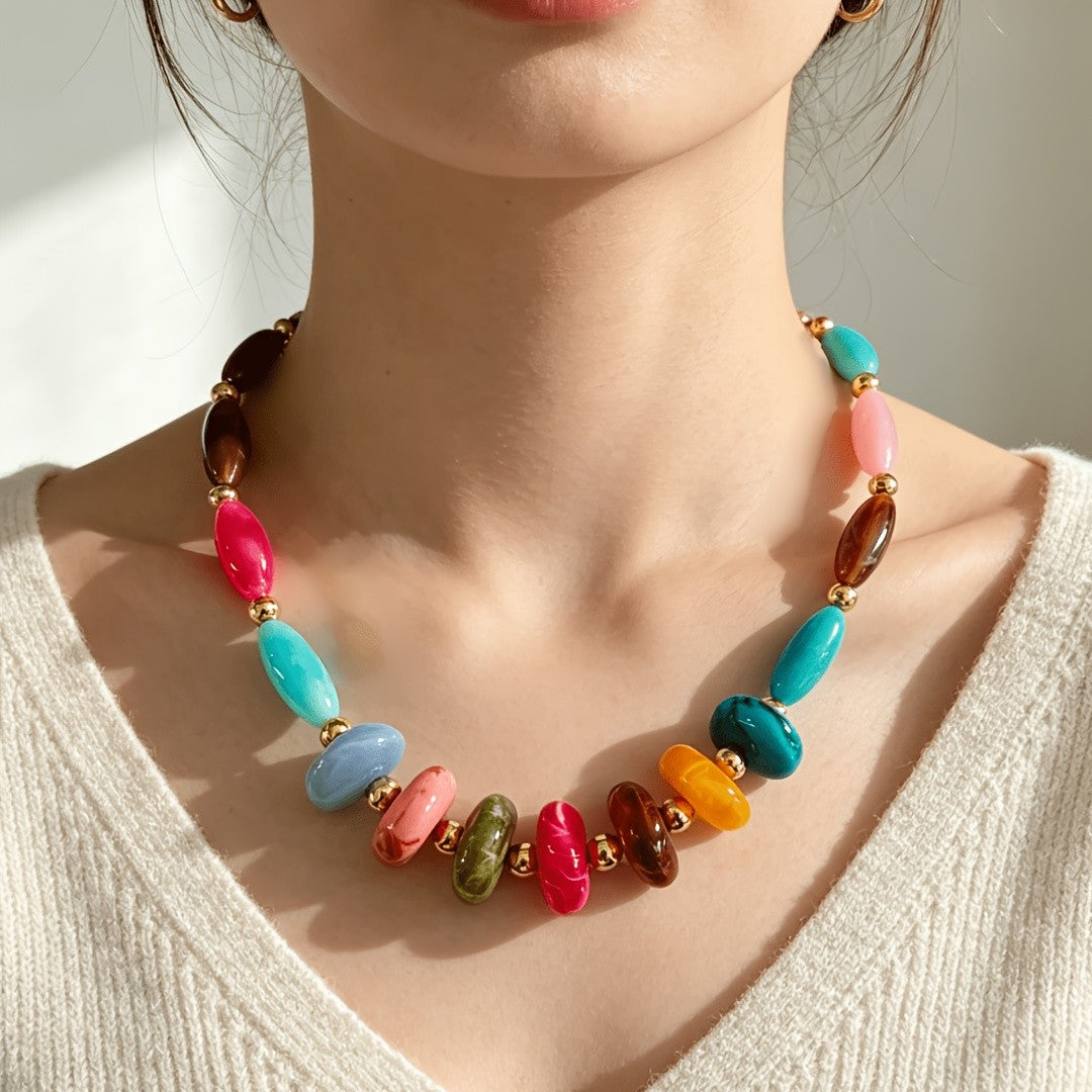 Multicolor Oval Resin Link Necklace