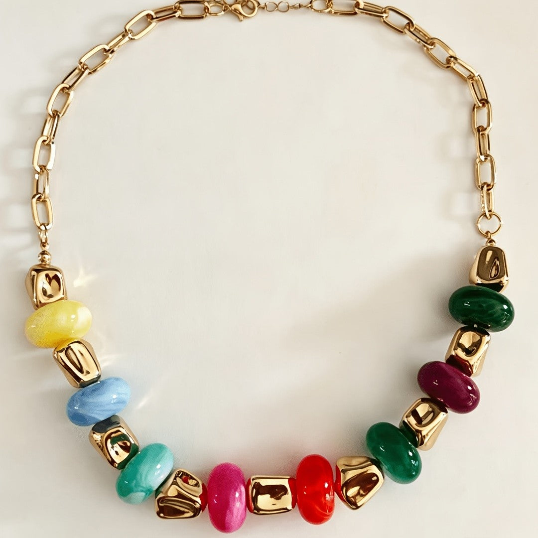 Multicolor Oval Resin Link Necklace