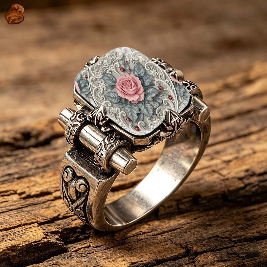 Pink Rose Scrollwork Hinge Ring