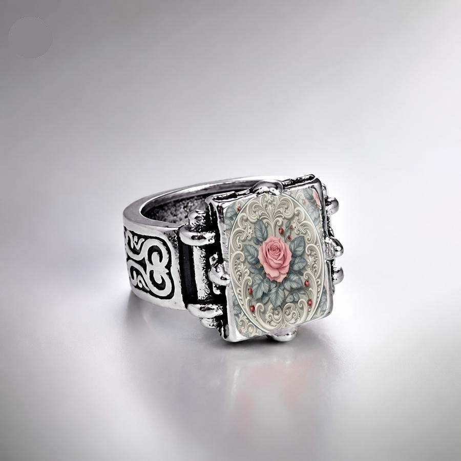 Pink Rose Scrollwork Hinge Ring