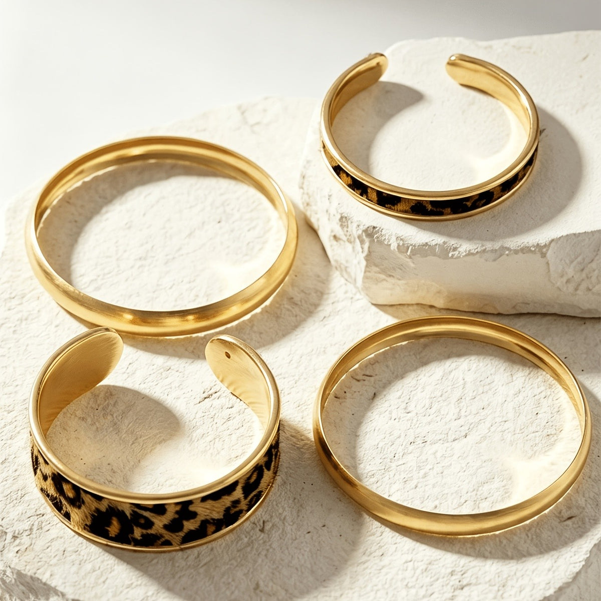 Leopard Print & Gold-Tone Bangle Set