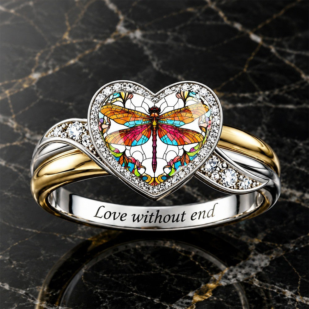 Stained Glass Dragonfly Heart Ring