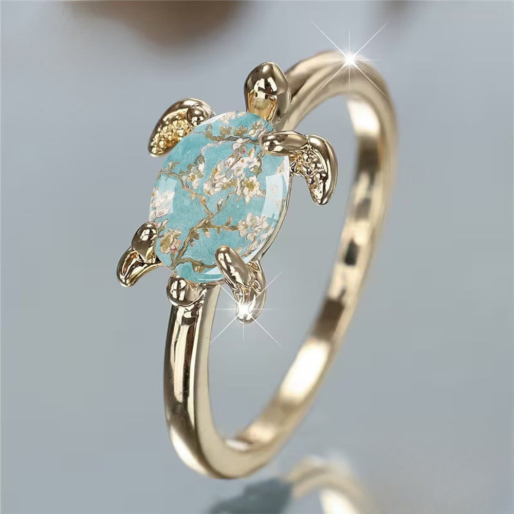 Sea Turtle Floral Oval Ring