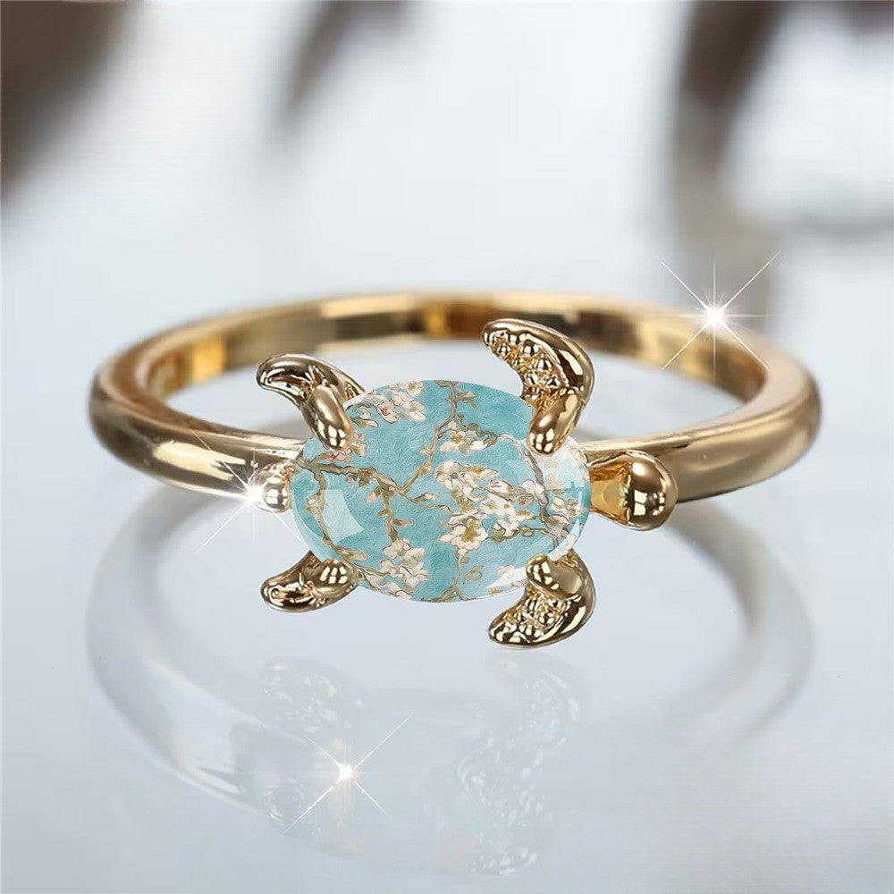 Sea Turtle Floral Oval Ring