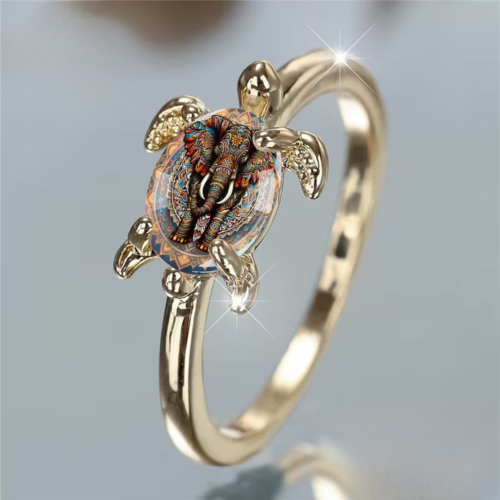 Mandala Elephant Turtle Ring