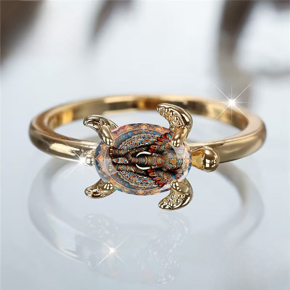 Mandala Elephant Turtle Ring