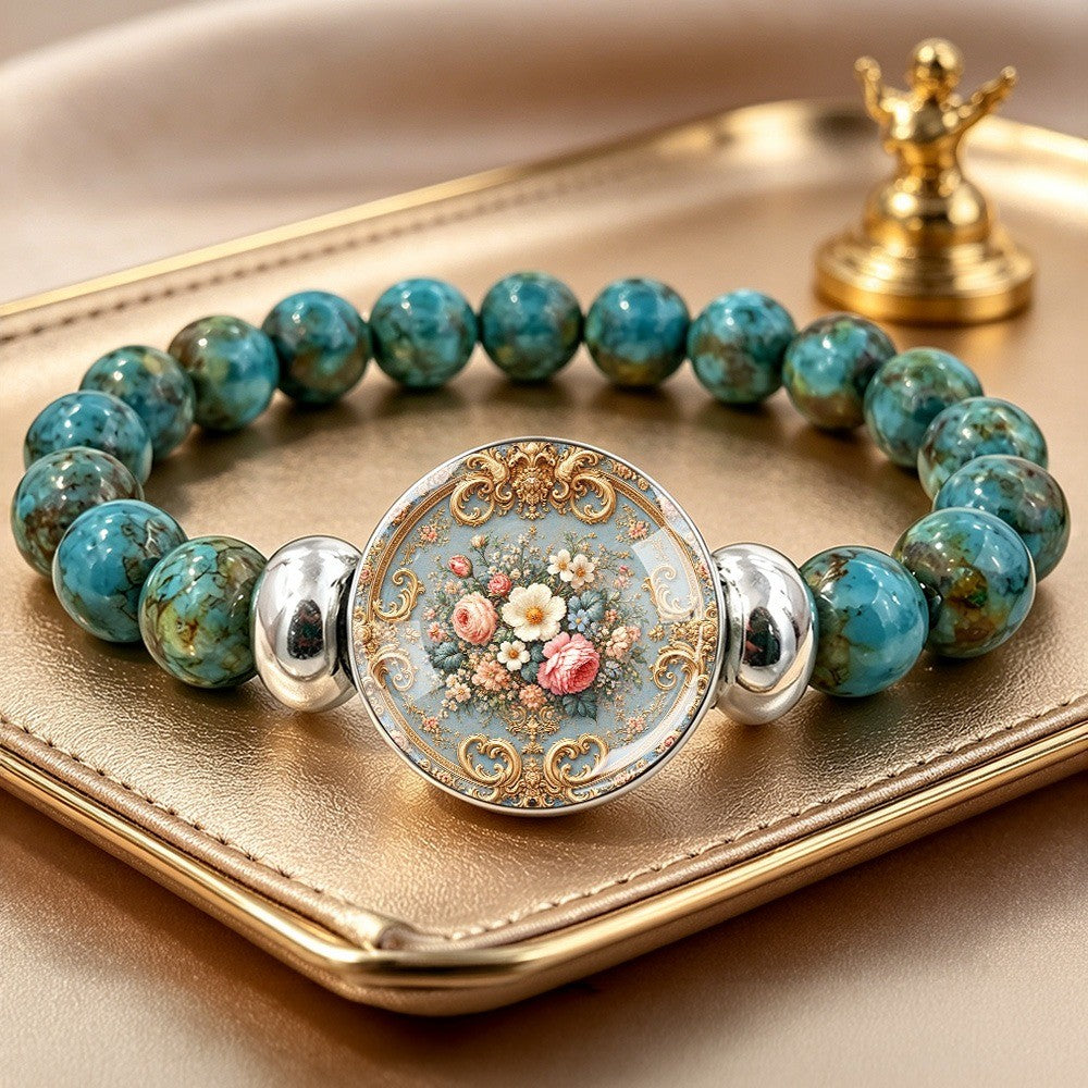 Turquoise Bead Floral Disc Bracelet