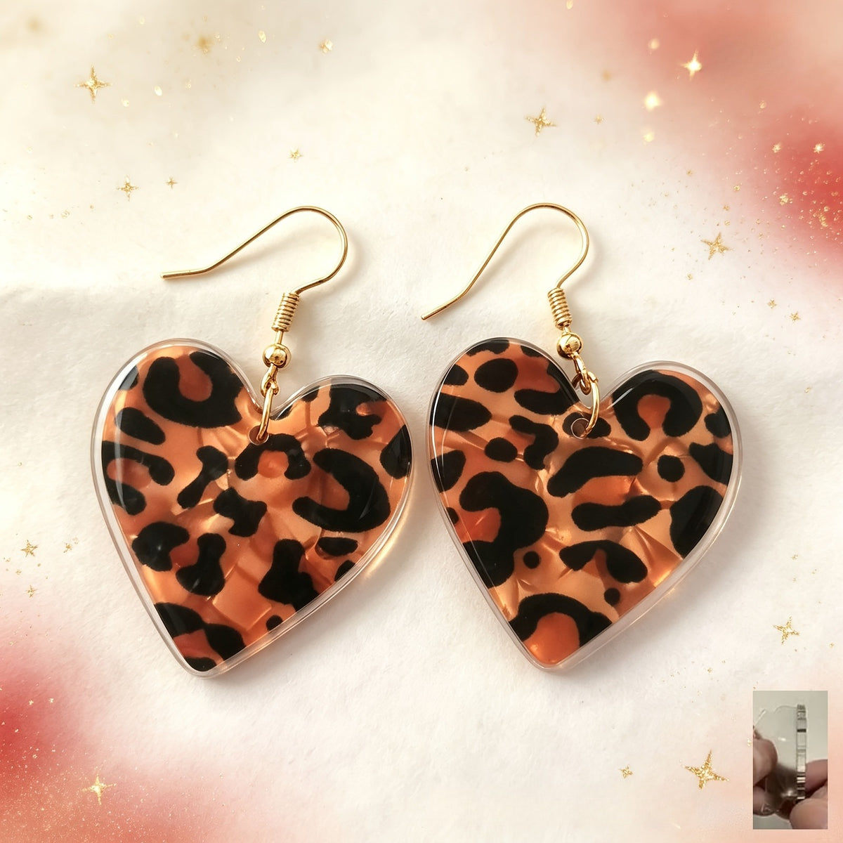 Leopard Print Acrylic Heart Earrings