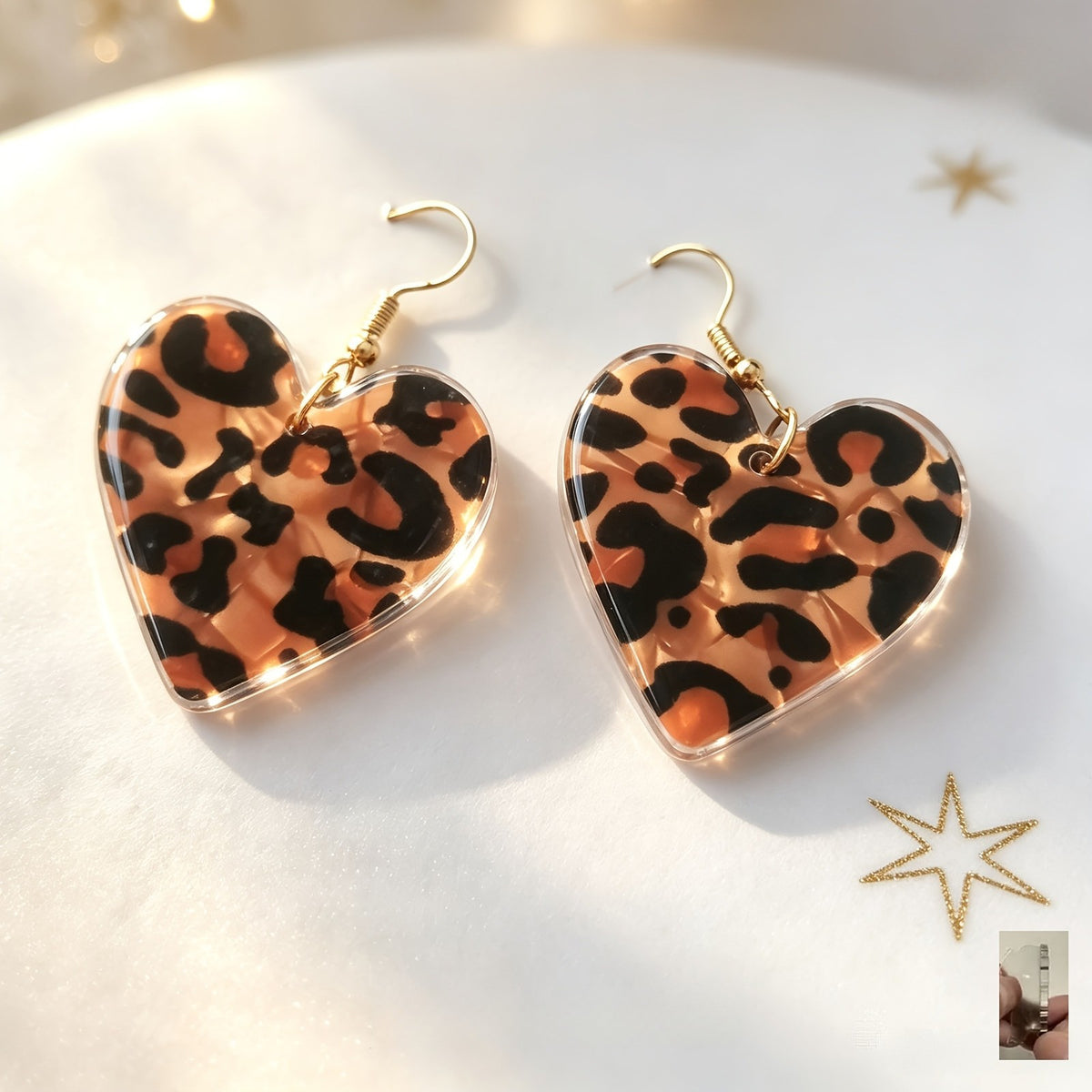 Leopard Print Acrylic Heart Earrings