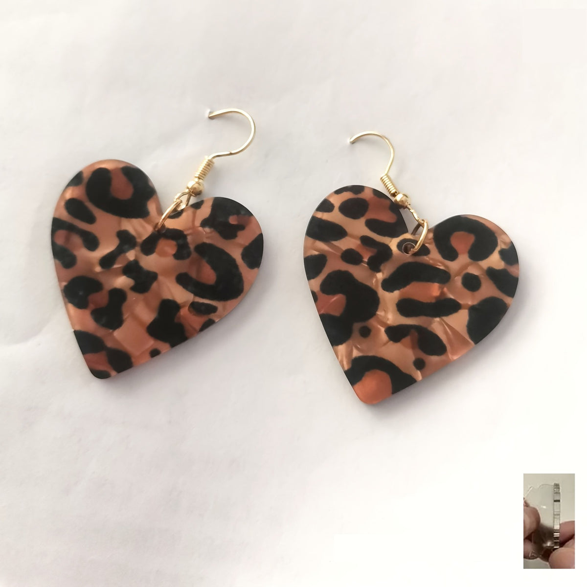 Leopard Print Acrylic Heart Earrings