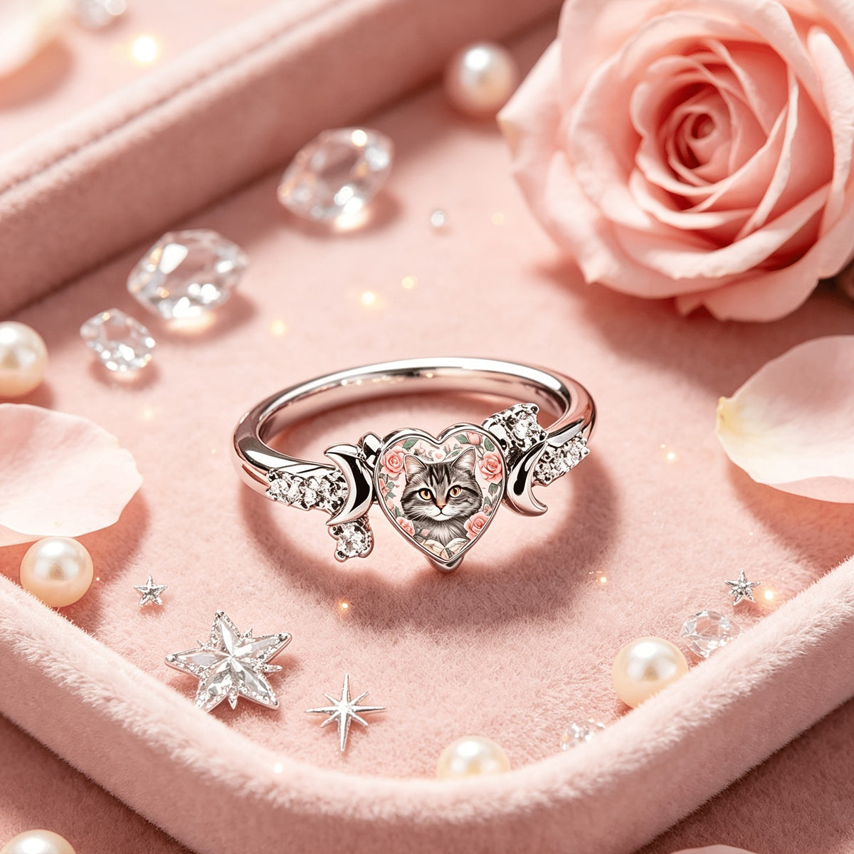 Cat & Rose Heart Ring