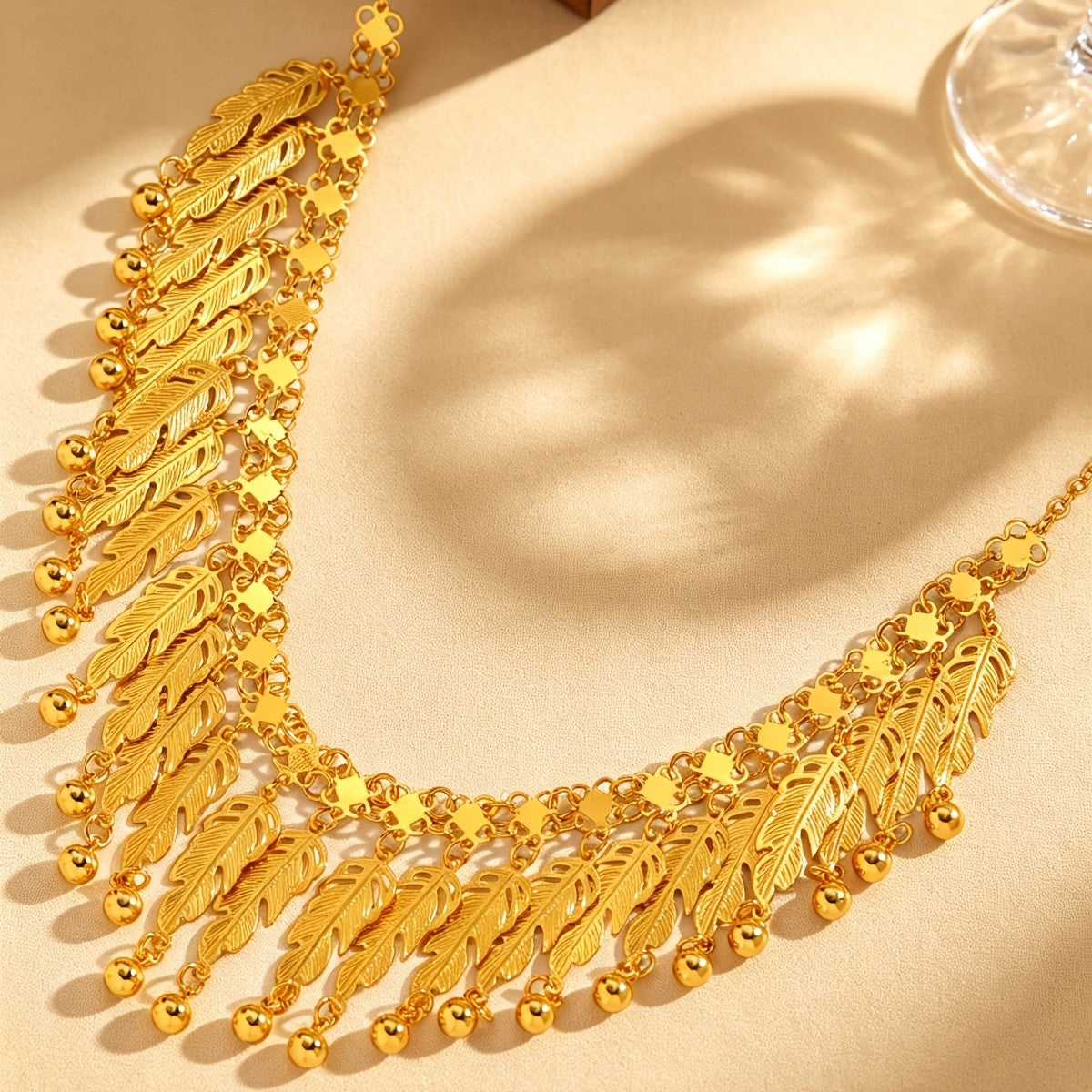 Gold-Tone Feather Tassel Necklace