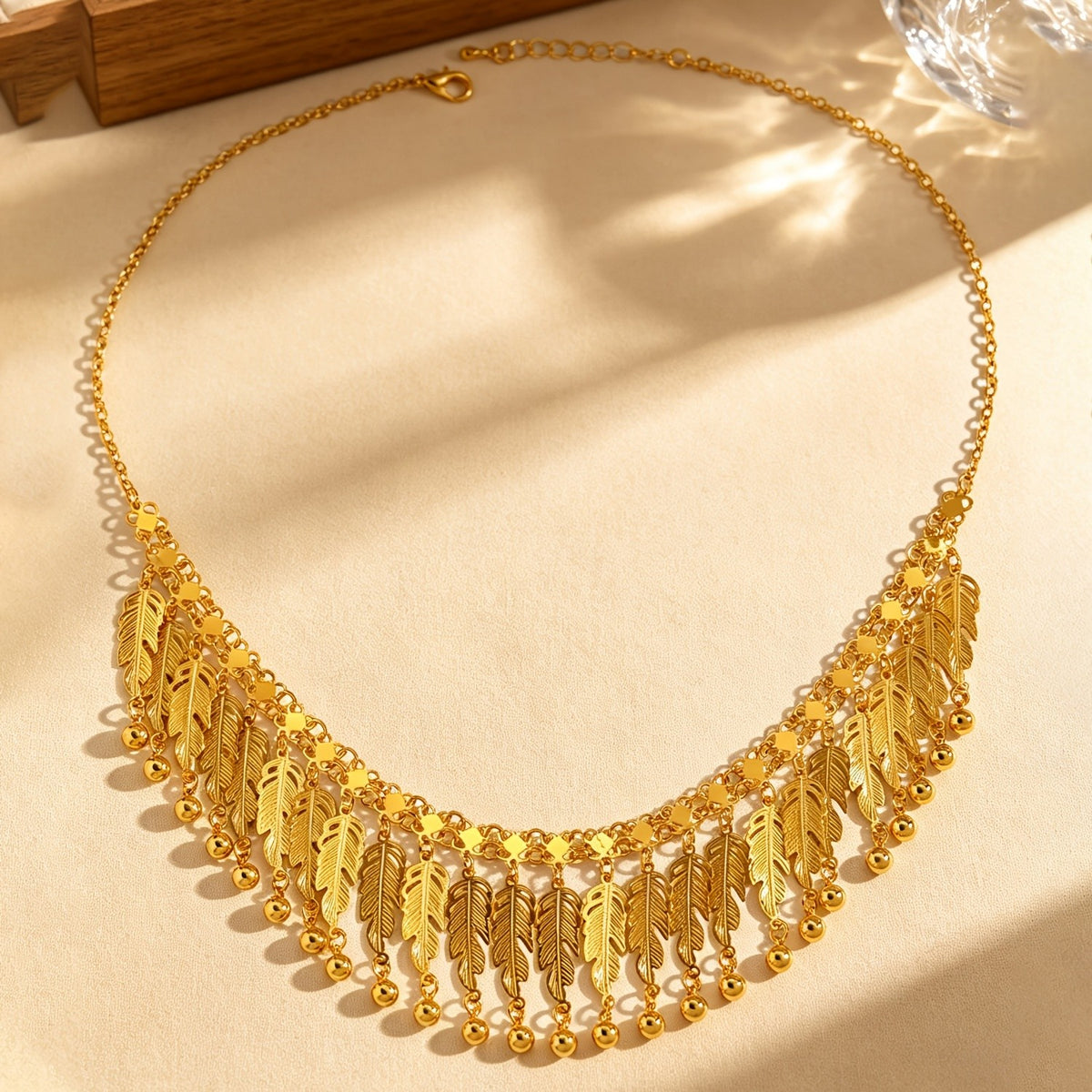Gold-Tone Feather Tassel Necklace