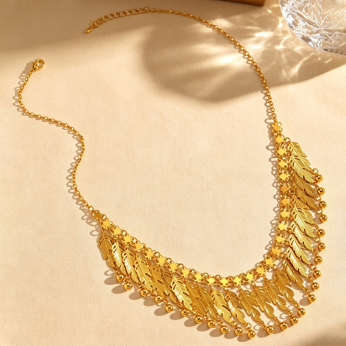 Gold-Tone Feather Tassel Necklace