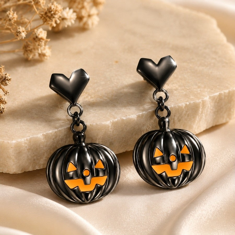 Black Pumpkin & Heart Drop Jewelry Set