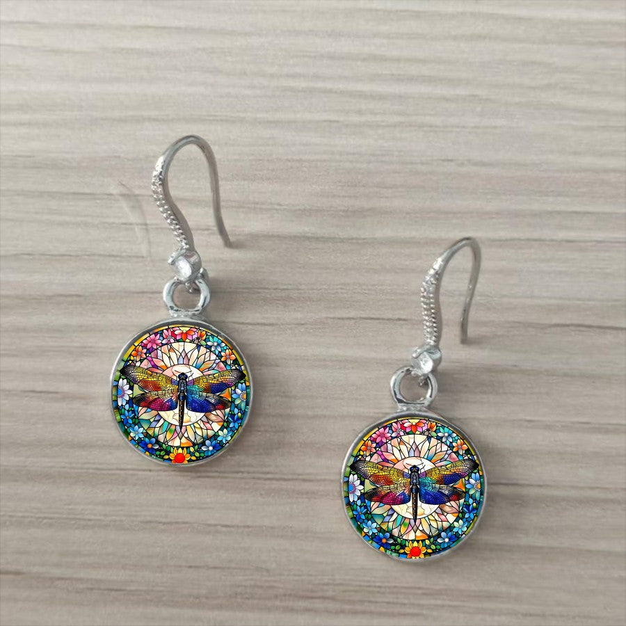 Colorful Dragonfly Round Earrings