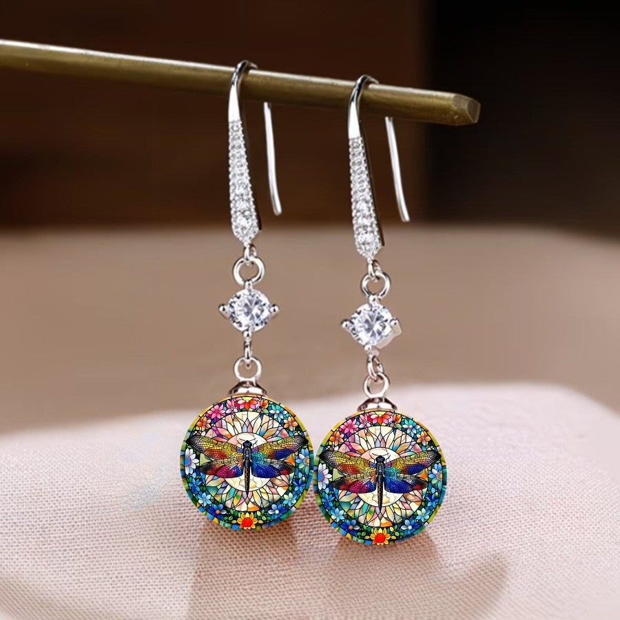 Colorful Dragonfly Round Earrings