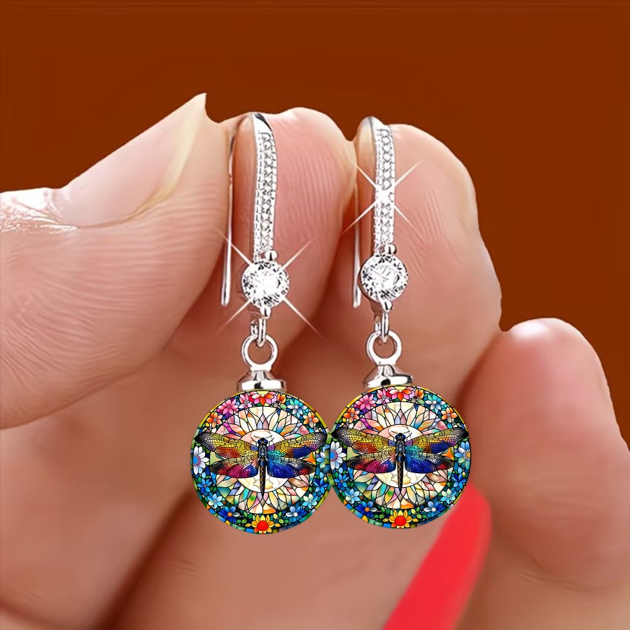 Colorful Dragonfly Round Earrings