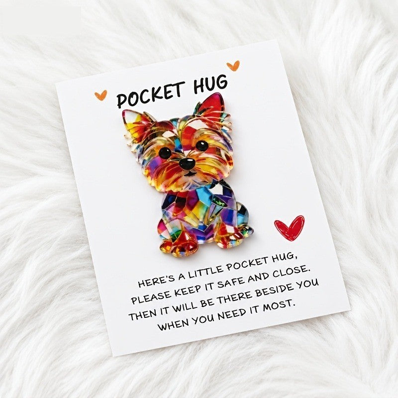 Colorful Yorkshire Terrier Pocket Hug Brooch