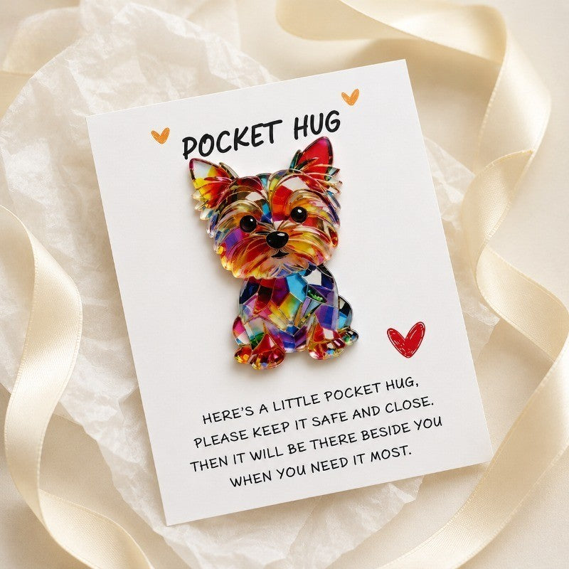Colorful Yorkshire Terrier Pocket Hug Brooch