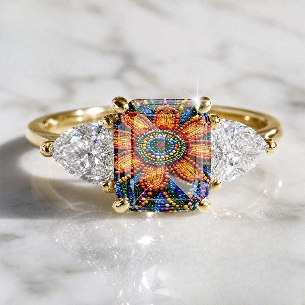 Colorful Beaded Floral Three-Stone Ring
