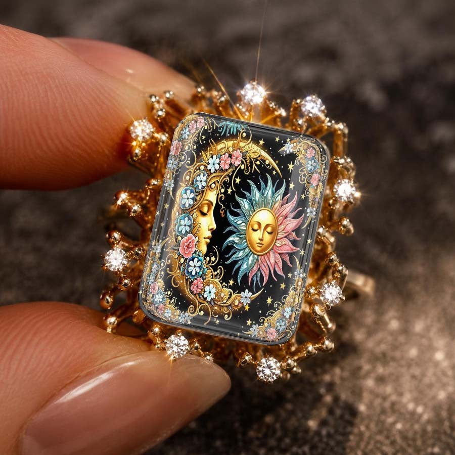 Sun & Moon Floral Square Ring