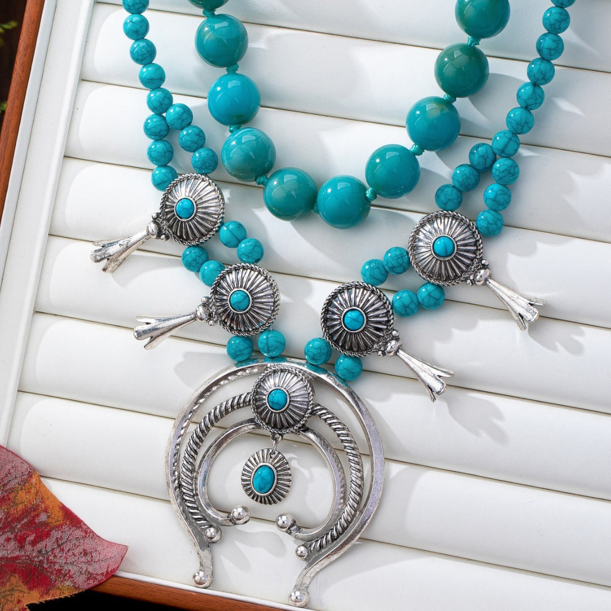 Turquoise Beaded Sunburst & Crescent Necklace