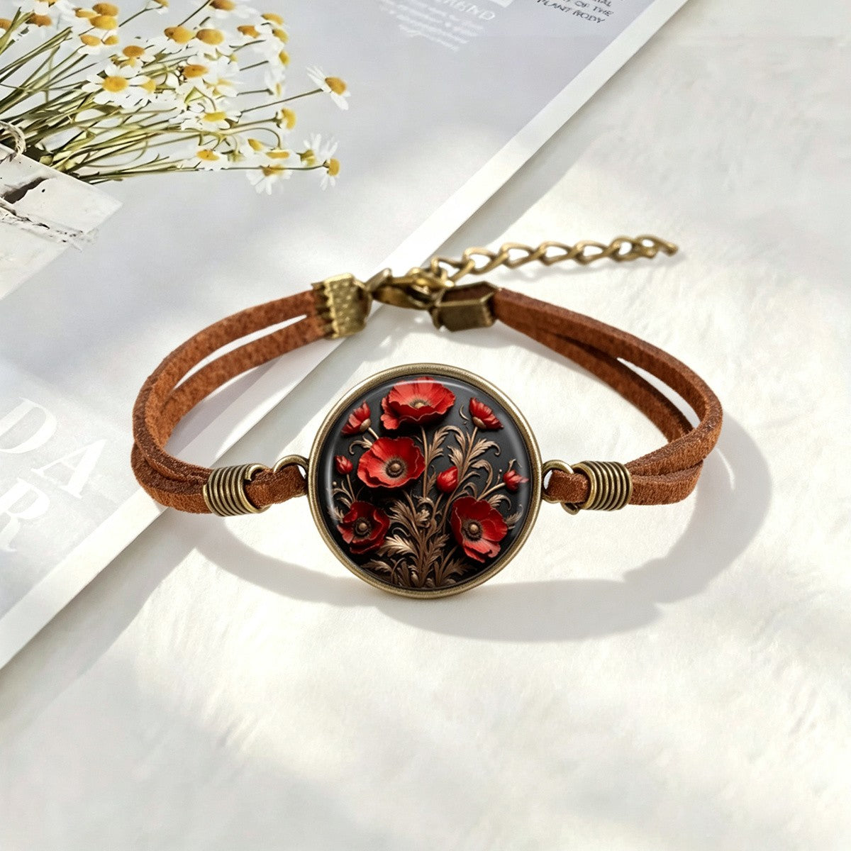 Red Poppy Glass Dome Bracelet
