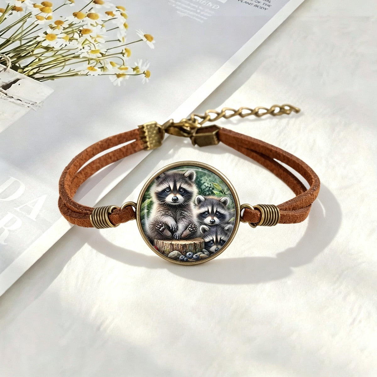 Raccoon Family Cabochon Bracelet